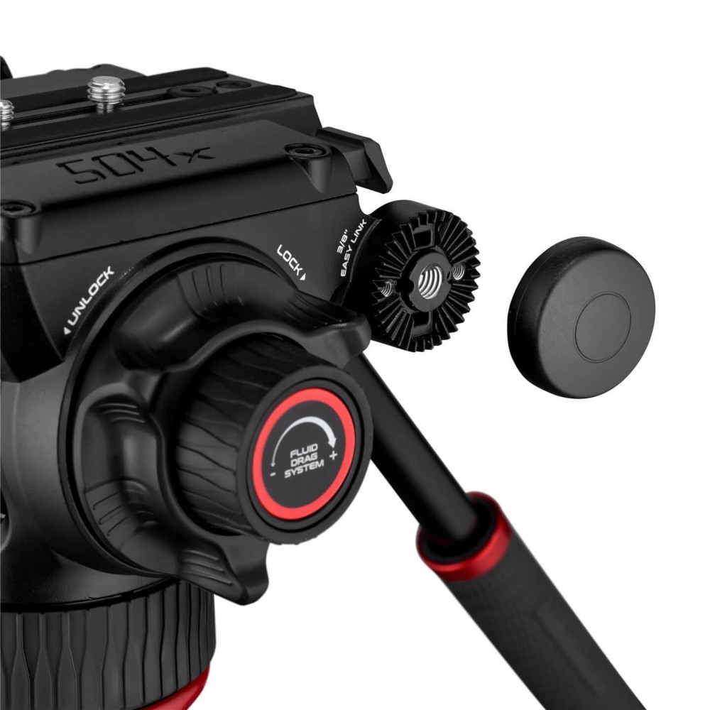 504X Videokopf Manfrotto - Variables Fluid-Drag-System auf PAN &amp; TILT, ausgeführt durch neue Flüssigkeit 4-Stufen-Gegengewic