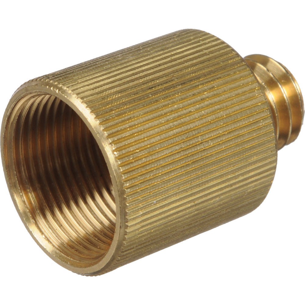 Brass 3/8" M to 5/8" F screw adaptor Rycote - 
Description: 5/8" Female to 3/8" Male Adaptor
Male thread: 3/8" 16 (BSW) x Length