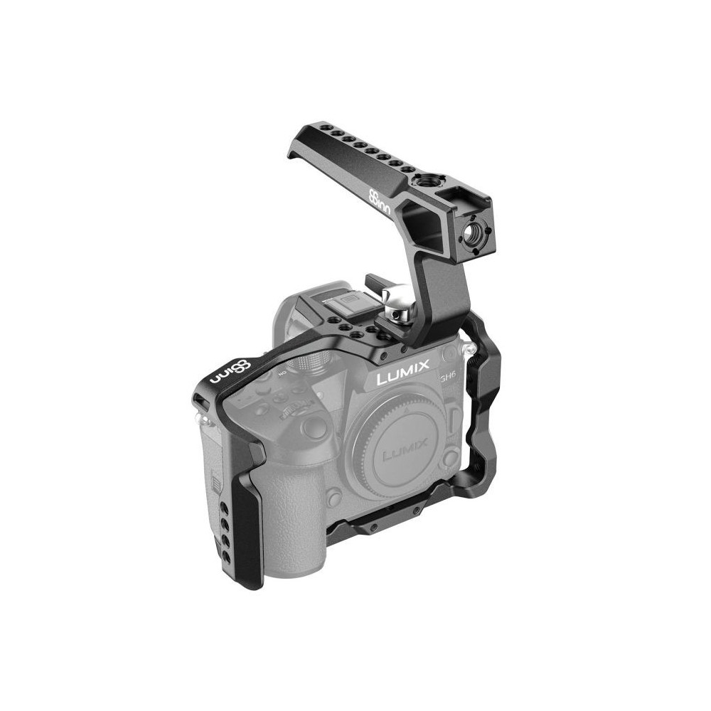 Panasonic GH6 Cage 8Sinn - - 1/4" mounting points- Arri locating point (3/8" mounting point on top)- M4 threads (top front, bott