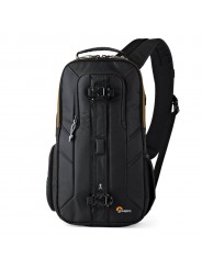 Slingshot Edge 250 AW Black Lowepro - 
Compact DSLR with attached lens (like 18-200mm) plus extra lens
Room for personal gear su