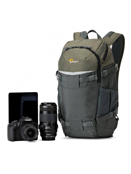 Flipside Trek BP 250 AW Lowepro - 
Carries a compact DSLR or mirrorless camera kit plus a tablet
Flipside body-side access with 