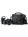 Nova 160 AW II Black Lowepro - 
Fits DSLR with attached 17-85mm lens plus 1-2 additional lenses
All Weather AW Cover™, water res