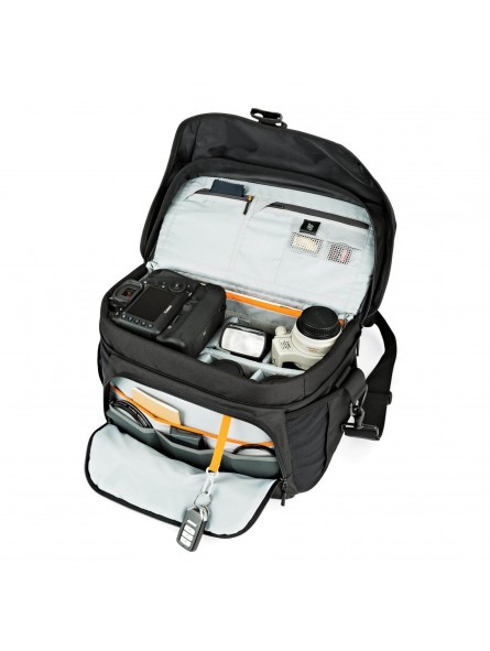 Nova 200 AW II, Black Lowepro - 
Fits 1-2 Pro DSLR with attached 24-105mm and 3-5 extra lenses
All Weather AW Cover™, water resi