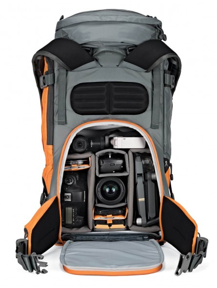 Powder BP 500 AW Grey/Orange Lowepro - 
Fits Standard DSLR and Pro Mirrorless cameras and lenses
Secure, body-side access
50% of