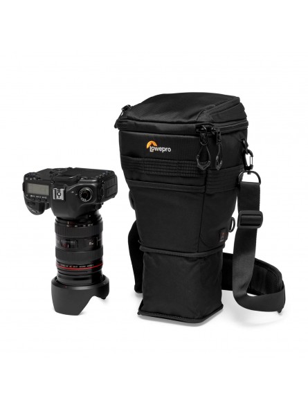 Lowepro Kabura ProTactic TLZ 70 AW II Lowepro - 
Expands to hold up to DSLR with 24-70mm f/2.8 and lens hood
Wear 4 ways: should