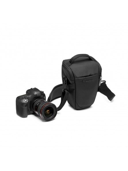 Advanced III Holster M Manfrotto - 
Holds a Mirrorless camera with 24-70/4 lens attached
Top loading holster bag for easy quick-