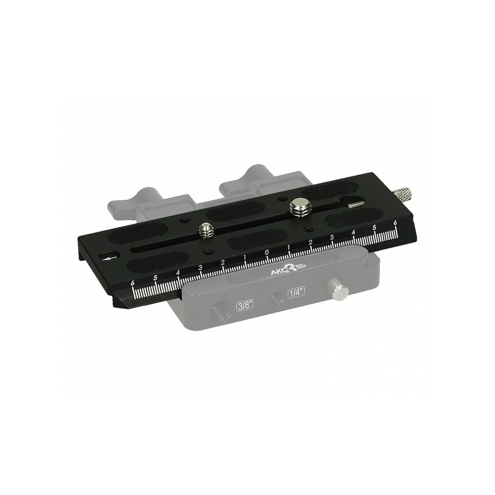 AK-101 LG sliding plate for AKC-3 adapter Slidekamera - Size: 140mm x 50mm x 10mmColor: blackWeight: 0,2kgMaterial: hard anodize