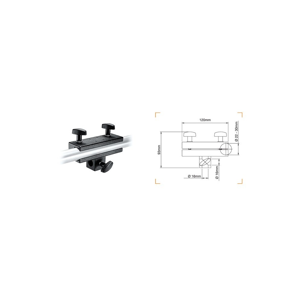 Plattenklemme Manfrotto - 
Ideales Werkzeug zum Halten von Platten oder zum Aufhängen von Objekten an Rohren
Klemmt auf Stangen