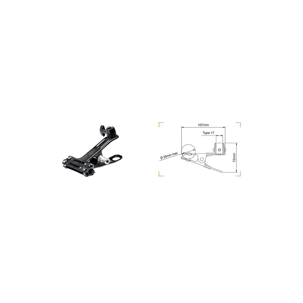 Mini-Federklemme Stangen bis 35mm Manfrotto - 
Vielseitige Klemme mit verschiedenen Befestigungsmöglichkeiten
Klemmt stabil auf