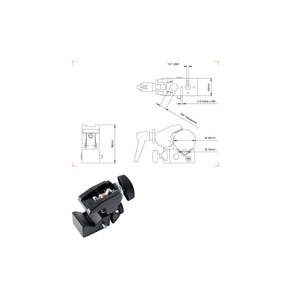 Super-Klemme Quick Action Manfrotto - 
Hochwertiges Klemmstativ mit Schnellverriegelung
Kompatibel mit Super Clamp Stiften, hoo