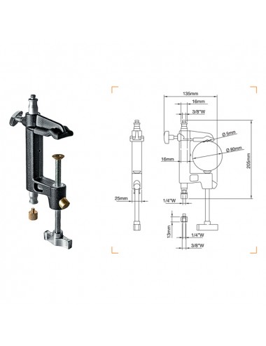 Quick-Release Clamp Manfrotto - 
Very versatile clamps thanks to the multiple attachment options
Works on round, square and rect
