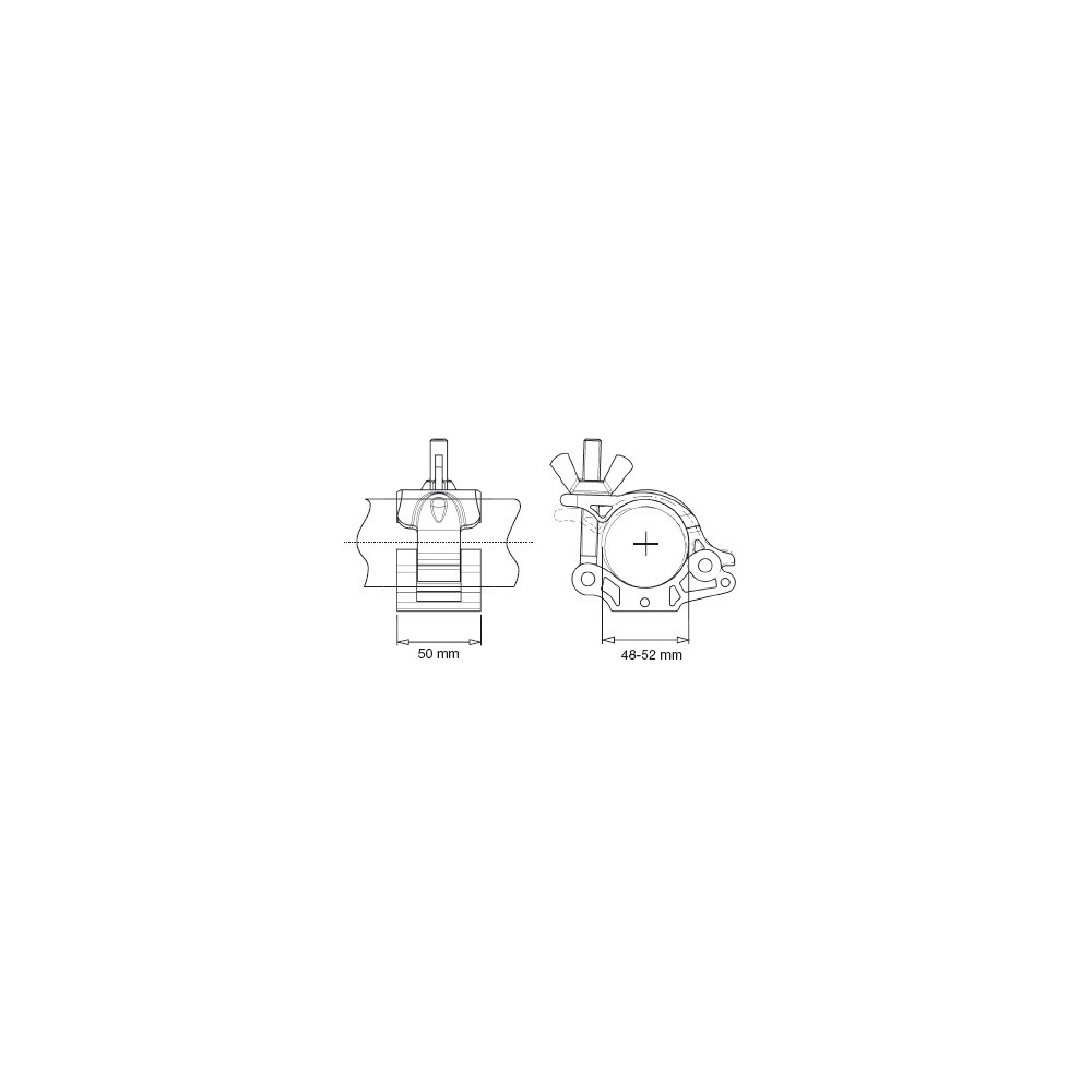 Eye Coupler Clamp LP Twin, Fixed, 48-52mm Ø Avenger - 
Max load: 300kg
Twin coupler
90° fixed
 2