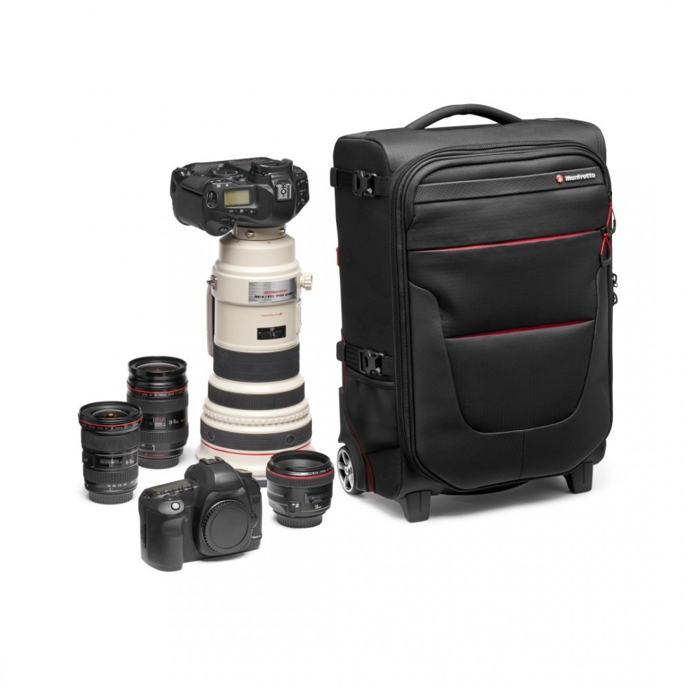 Pro Light Reloader Air-55 carry-on camera roller bag Manfrotto - 
Fits a Pro DSLR with 400/2.8 plus 3 lenses
Outer made from Pro